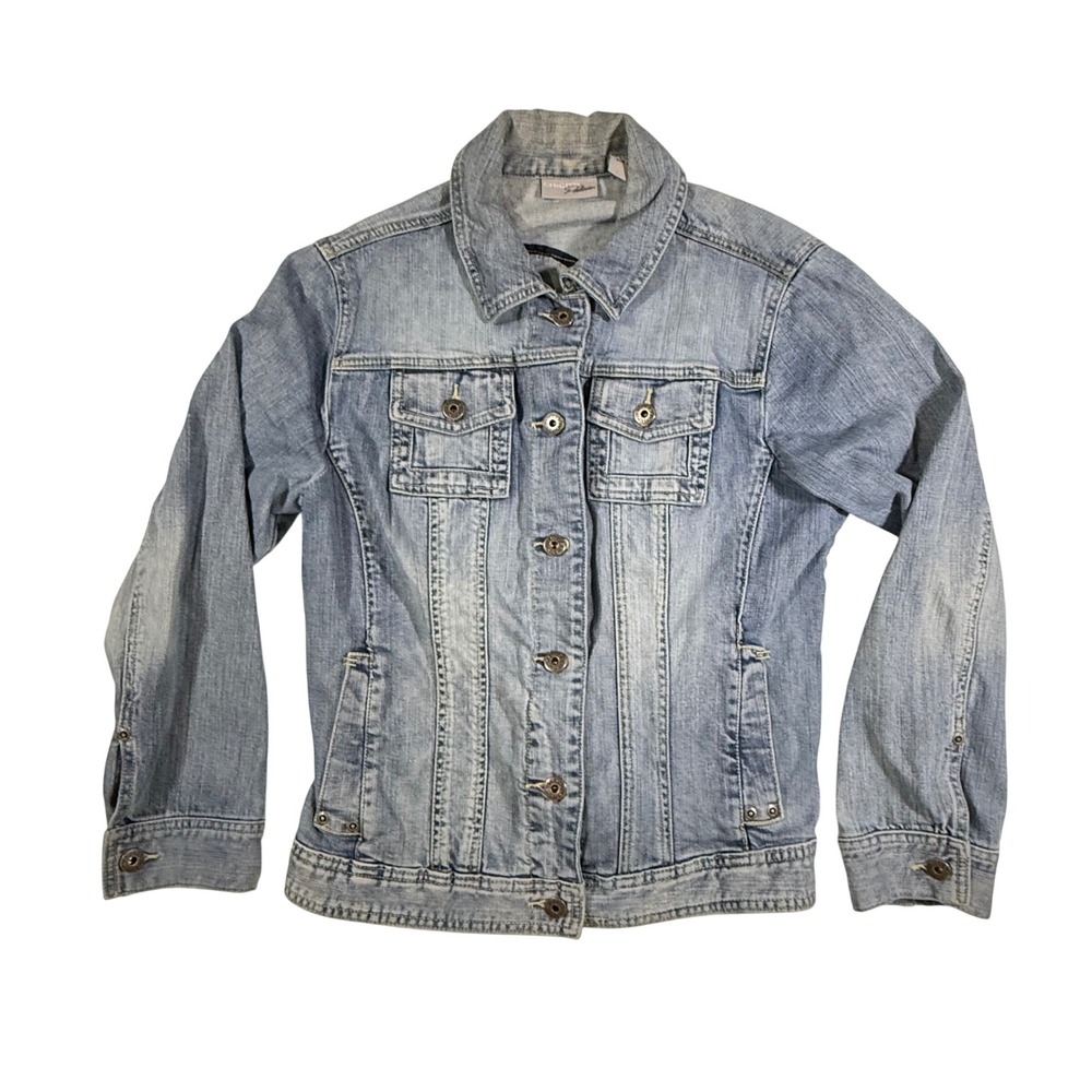 Chico's Platinum Denim Jacket Women 2 Blue Light Wash Classic Casual Boho West